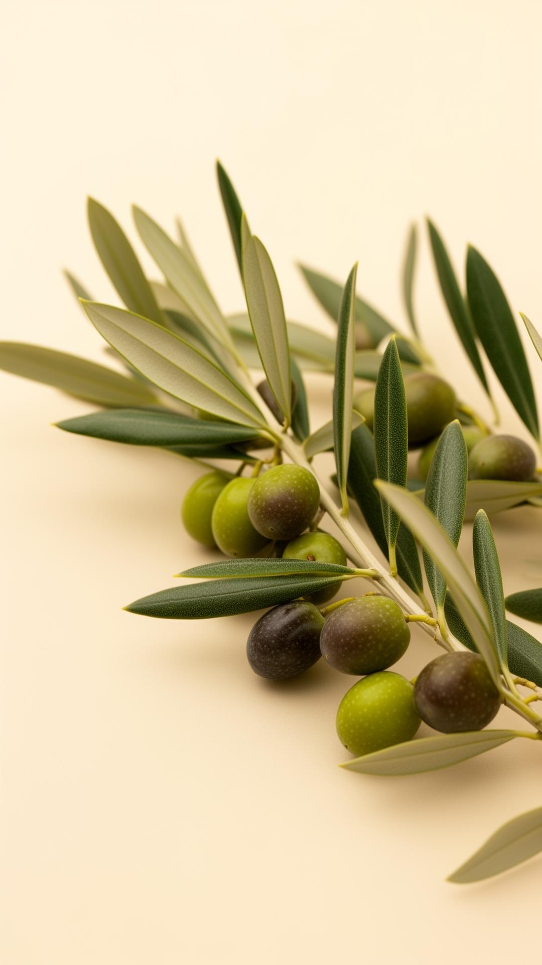 Olive branch on black marble surface